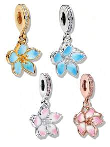 Neuer, heißverkaufter Silber Kirschblüten-Serie Anhänger, exquisites und modisches dreidimensionales Design, DIY Schmuckherstellungs-Set, geeignet für Armbänder und Halsketten, charmant und modisch für Frauen, Alltagstragen oder als Dekoration zu besonderen Anlässen, oder als Valentinstag- oder Geburtstagsgeschenk (Silber Gold)