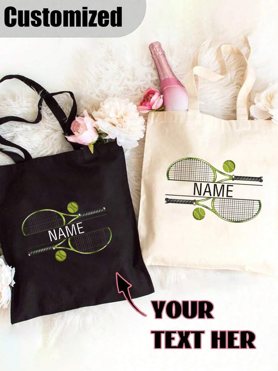 个性化网球拍手提包 - 休闲风格，可折叠，印花日常通勤包，大容量，轻巧时尚，多功能实用，大容量旅行收纳袋，网球运动员的理想礼物，旅行洗漱用品收纳袋，网球配件，适合派对、旅行和购物、返校季节。