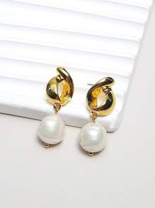1 Pair Elegant Baroque Style Natural Freshwater Pearl 18K Gold Plated Copper Women's Earrings, Suitable For Daily, Dating, Party, Mother's Day, Birthday Gift
