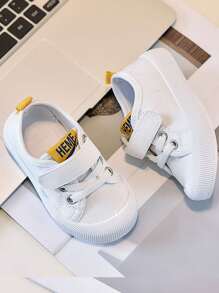 1 Pair Baby Color Block Round Toe Hook And Loop Fastening Canvas Casual Sneakers, Unisex Style Suitable For All Seasons