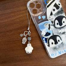 New Design Y2K Style, Cute Black & White Penguin Beaded Flocked Phone Lanyard, Phone Charm, Phone Accessory, Bag Charm, Keychain - Black and White - View 8