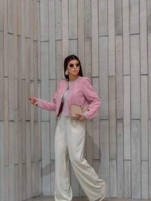 Cropped Tweed Jacket With Front Pockets - Rosa - Ver 3