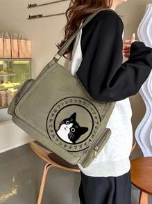 Bolsa Tiracolo de Grande Capacidade com Estampa de Gato Preto, Bolsa Tote Retrô, Adequada para Várias Ocasiões como Compras, Viagens, Refeições, Escola, Uma Ótima Opção de Presente