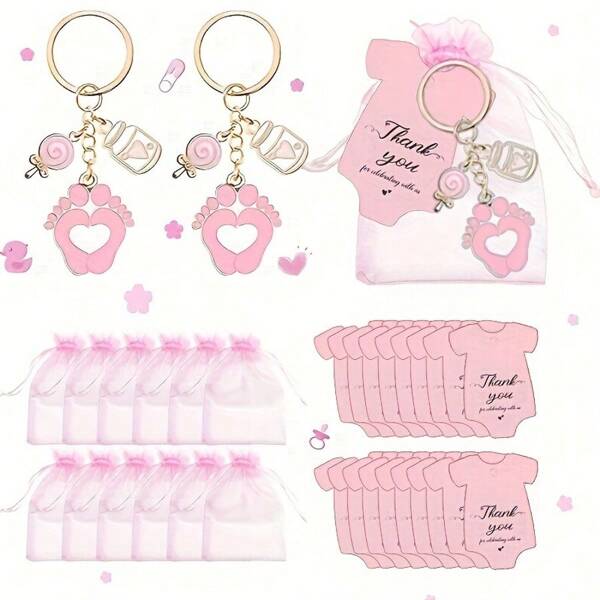 Sets de 5/10/15/20 recuerdos para baby shower con diseño de oso llavero, con bolsas de organza blanca y etiquetas de agradecimiento, adecuado para recuerdos de baby shower, cumpleaños y decoraciones para eventos de niños y niñas, juegos de baby shower y decoraciones para baby shower