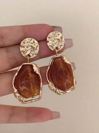 1 Pair Metal & Resin Retro Earrings, Elegant Party Earrings For Women