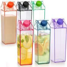 1 pieza Envase grande de cartón de leche transparente, botella de leche reutilizable, vaso transparente para beber, botella de agua de cartón de leche cuadrada a prueba de fugas para deportes al aire libre, viajes, camping y actividades escolares - Multicolor - Ver 8
