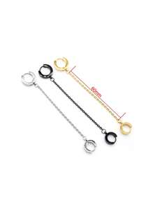 2 Peças Brincos Gota Pendente de Clipe de Orelha com Corrente Dupla na Cor Aço Preto e Dourado para Homens e Mulheres, Joias da Moda