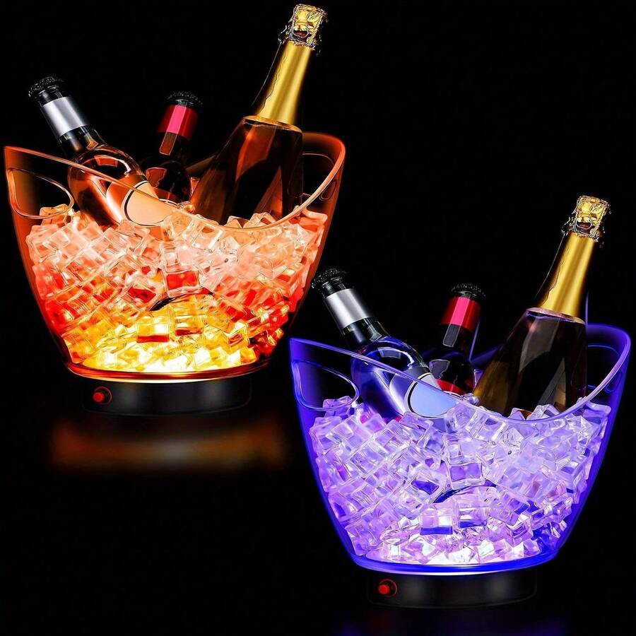 2pcs LED Ice Bucket,Large Capacity Clear Plastic Ice Bucket For Champagne Ice Beer Party Bar Club, Party Packs - 2pcs - View 1