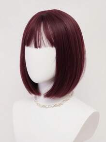 XYUNMI Sweet Berry Red Bob Wig Short Straight With Bangs 12 Inch Lightweight Breathable Women's Heat Resistant Synthetic Wig For Daily Wear Party Role Play Beautiful Natural Lively Cute Short Hair