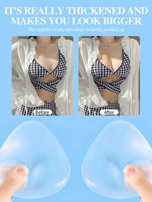 1 对女士隐形胸垫魔术文胸插入文胸，比基尼胸花瓣，加厚胸垫插入物，乳房聚拢垫，泳衣硅胶胸垫，防水垫，日常穿着 - 無色 - 查看 6