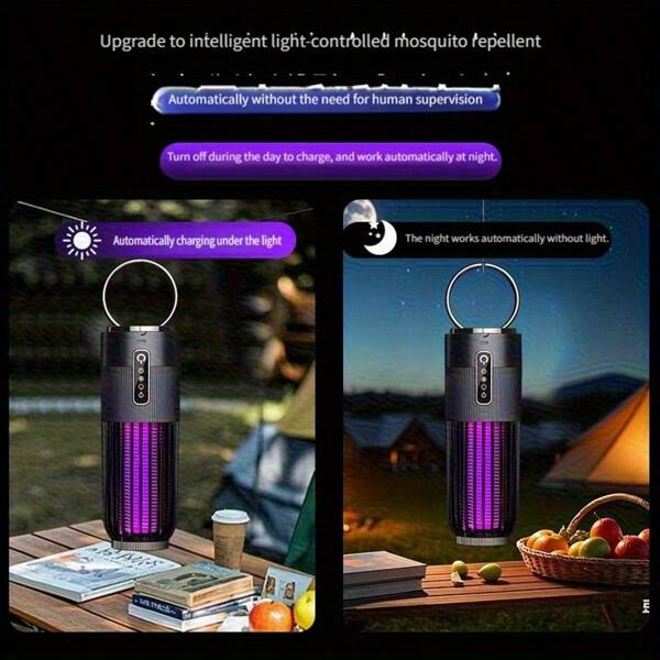 1 szt. Lampa przeciw komarom z ładowaniem słonecznym USB - 3 ustawienia czasowe, przenośna lampa owadobójcza do użytku w domu i akademiku, materiał ABS, skuteczny środek odstraszający komary na letnie kempingi, akcesoria kempingowe