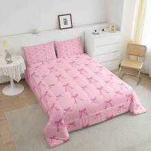 Kids Pink Bow Comforter Set,Cute Bowknot Bedding Set Queen Size,Girls Bedroom Room Decor,Dreamy Princess Style Comforter,Kawaii Bow Tie Bed Set For All Season - 粉色 - 查看 5