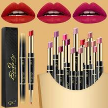 QIC Long Lasting Waterproof Christmas Gift Matte Lipstick & Lip Liner Set Long-Lasting Waterproof Double-Ended Non-Stick Cup High Pigmented Lipstick And Liner Pencil Smooth Texture Full Coverage Nude To Red Shades For All Day Wear Women Cosmetics Lips Makeup For Valentine's Day , Mother's Day Gifts - Multicolor - View 3