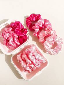 12个/套 柔软缎面可爱粉色发圈，适合女士盘发、扎发、作为发饰、发圈、休闲马尾辫发饰弹性发带 - 粉色 - 查看 4