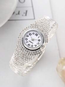 1pc Round Dial Wristwatch - Silver - View 2