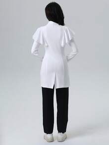 Double Pocket Open Front Long Sleeve Lab Coat, Nursing Scrub Uniform Jacket With Frill Edge, /Dental/Clinic/Salon/Psychologist Scrub Uniform Outerwear