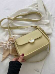 [Bolso Bandolera Cuadrado] Bolso de hombro de mujer de piel sintética pequeño | Correa de hombro ajustable, detalle elegante de lazo y hebilla dorada | Disponible en negro/blanco, beige, verde claro, azul verdoso
