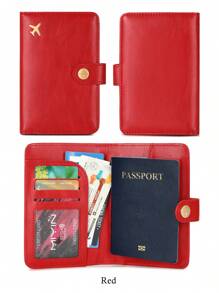 MIYIN 1 pièce Porte-passeport minimaliste accessoire de voyage - rangement pratique Porte-passeport multi-cartes en PU - fermeture par pression motif avion fournitures de vacances articles de voyage Portefeuille de passeport accessoires de voyage affaires décontractées femme et homme indispensables de voyage incontournables pour le voyage et la rentrée scolaire pour offrir à la famille, aux amis, aux amoureux