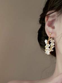 1 对金属链花卉长流苏耳环，优雅时尚耳环，适合女士和女孩，适合旅行、婚礼、派对、生日、圣诞礼物 - 金色 - 查看 2