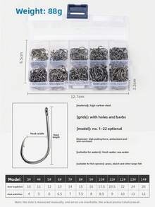 NYAYEO 600pcs Fishing Hooks Set High Carbon Steel Barbed FishHooks For Saltwater Freshwater Fishing Tackle - Black - View 5