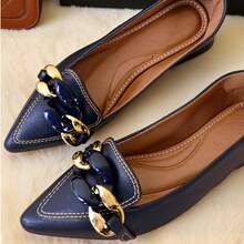 Sapatilha Mocassim Bico Fino Michelle Azul Marinho | Corrente Color no Meio – confortável, casual