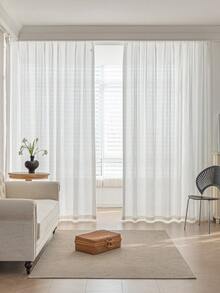 1 件亚麻薄纱窗帘 - 日式亚麻风格，杆袋设计，适用于客厅和卧室 - 透明过滤光窗帘，客厅窗帘