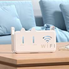 1pc Router Storage Box Fit Standard Router Size, With Adhesive Tape & Screws, Cute Wall-Mounted Router Storage Holder, Plastic Material, Adorable Cat Design With Hollow Cat Face & WiFi Icon, Won't Block Signal, For Daily Home Network Device Organization