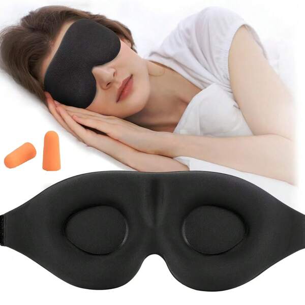 1pc 3D Sleep Mask With 1 Pair Ear Plugs, Soft Blackout Eye Mask With Contoured Eye Cup, Luxury Adjustable Eye Mask Suitable For Side Sleepers, Men And Women, Ideal For Travel Nap, Night Shift, Meditation