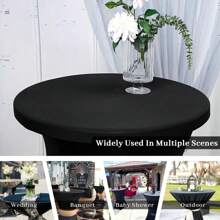 1 pieza Cubierta de mesa de cóctel de poliéster elástica, adecuada para decoración de mesa de bar redonda, mantel ajustable de 4 vías para eventos de boda y fiesta