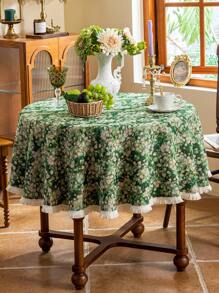 1 Pc Vintage Green Floral Decor, Countryside American Style, Suitable For Cafe, Photography, Home Kitchen Gatherings, Dessert And Afternoon Tea