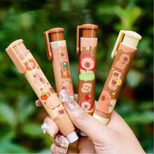 1 pieza/3 piezas Gomas de borrar con diseño de Capibara de dibujos animados, gomas de borrar retráctiles, gomas de borrar creativas y lindas con forma de globo, adecuadas para la escuela, la oficina, el arte y la papelería, útiles para volver a la escuela, con forma elíptica de PVC