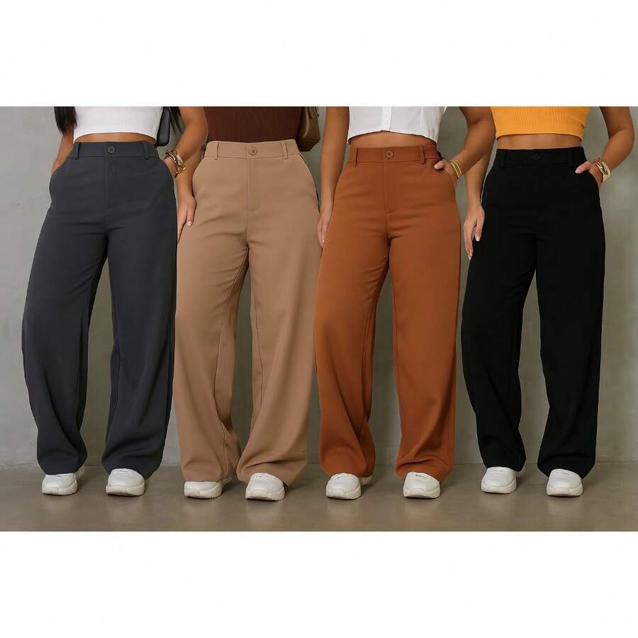 High Waist Tailored Wide Leg Pants – Elegance And - 紅木色 - 查看 1