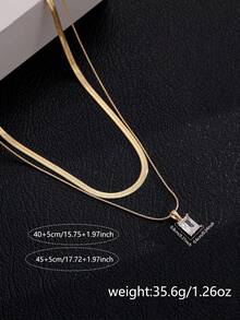 2 件套优雅简约双层闪亮方晶锆石吊坠不锈钢链项链，适合女士日常佩戴和节日礼物 - 金黃色 - 查看 6