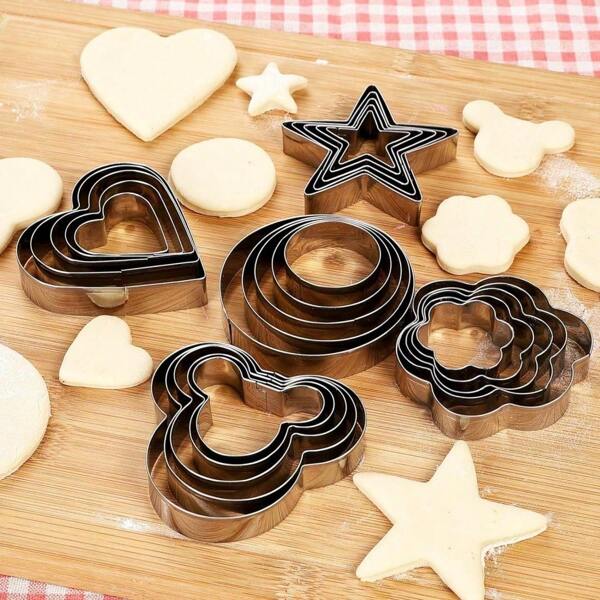 20pcs Cookie Cutter Set - Mini Star, Heart, Round, Flower Shapes, Stainless Steel Fruit & Vegetable Biscuit Mold Cutters