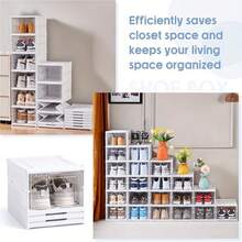 6-Layer Transparent Shoes Box Thickened Foldable Sneaker Shoe Organizers Stackable Dustproof High-Top Cabinet Shoe Rack Shelf [Dustproof Shoe Box] Foldable, Dustproof Shoe Storage Box, All-In-One Shoe Box For Home Use, Easy To Assemble - Multicolor - View 7