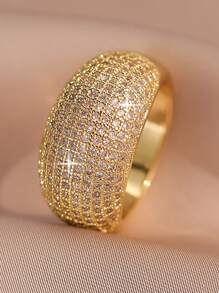 1 Peça Anel Dourado de Luxo, Anel de Declaração Brilhante de Zircônia Cúbica para Mulheres, para Festa, Banquete, Casamento, Festival, Presente e Dia dos Namorados