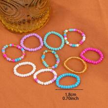 10 件/套女士时尚弹力戒指波西米亚风格彩色珠子玻璃材质戒指带弹力绳，夏季海滩度假