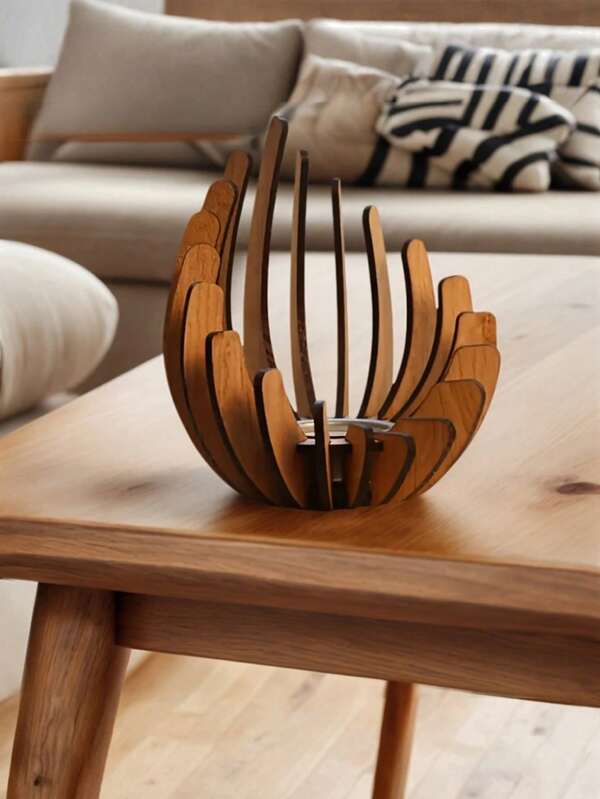 1pc Handmade Lotus Shape Wooden Candle Holder – Elegant Festive Home Decor, Overlay Petal Design, Romantic Candle Holder For The Wedding, Candlelight Dinner Candle Holder, Lotus Design, Natural Wood Veneer, Candle Holder Decoration, Vintage Decor, Room Decor.