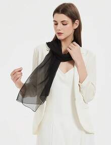 2025PANTONIGHT Long Chiffon Sheer Scarf For Womens - 065 Plain Black - View 6