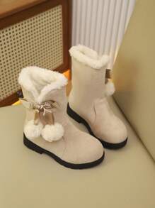 Ein Paar Mädchenstiefel für Herbst und Winter, neue hohe Spitze warm und flauschig, elegant und schlicht, kälteresistent, College-Stil, Dicke Stiefel, Leistungsstiefel