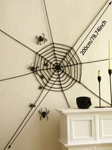 1 pieza Decoración de pared de telaraña de Halloween - Telaraña de araña extra grande en negro, adecuada para casa encantada interior y exterior, chimenea, porche, decoración de pared de fiesta - Decoración de araña aterradora y espeluznante de Halloween, decoración de habitación, decoración del hogar, decoración de dormitorio, decoración de pared, decoración de sala de estar, decoraciones de fiesta festiva