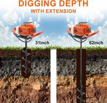 72CC Newly Upgraded Post Hole Digger Gas Powered, 2 Stroke Auger Post Hole Digger With 2 Drill Bits (6" & 8") + 1 Extension Rod For Planting - Ideal For Farm & Garden - Orange (72 CC) - Multicolor - View 2