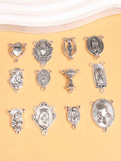 8pcs Catholic Our Lady Of Guadalupe Three-Hole Charm Connectors, DIY Rosary Necklace Jewelry Metal Parts