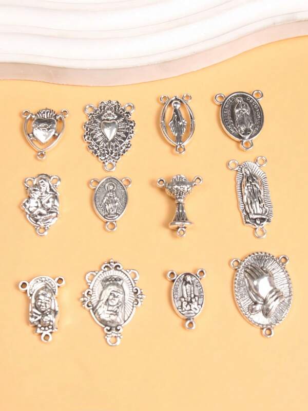 8 peças conectores de pingentes católicos de Nossa Senhora de Guadalupe com três furos, colar de rosário faça você mesmo, joias e peças de metal