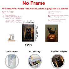 2 pièces Impression murale d'art chat noir pour Halloween, décoration d'horreur, décoration de maison de campagne sombre, impression gothique d'Halloween, impression cœur sorcière, cadeau chat lady Halloween, art mural, affiches, art mural avec cadre pour salon, chambre à coucher, bureau, etc. - Parfait pour les vacances, murales, affiches, cadeaux d'anniversaire, cadeaux de remise des diplômes! Fait de canevas (cadre en option)