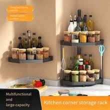 1pc Black Corner Shelf Rack, Stainless Steel Spice Rack, Wall Mount Triangle Storage Stand For Kitchen - Multicolor - View 6