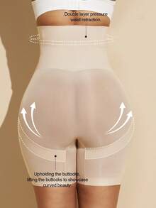 1pc Women Waist Slimmer Criss-Cross High Waist Control Body Shaper Shorts - Apricot - View 7