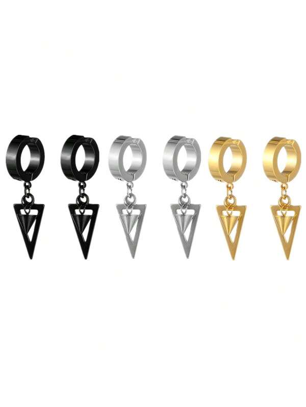 3 Pairs Non-Piercing Stainless Steel Huggie Earrings For Men And Women