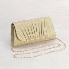 Pale Pink Shell Texture Small Square Clutch Bag With Metal Trim, Women's Evening Party Handbag - Gold - View 2