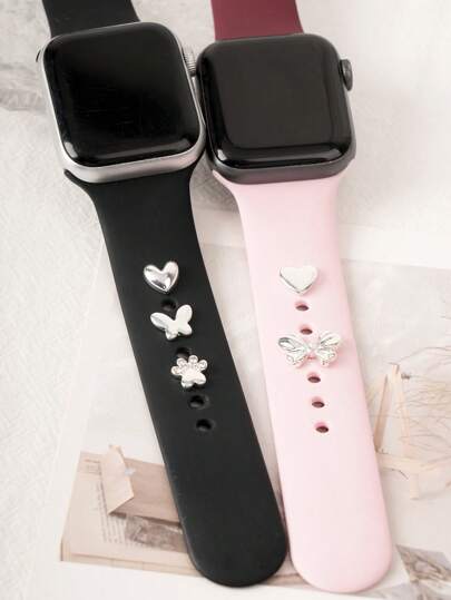 5pcs/Set Fashion Silvery Glossy Watchband Metal Nails, Cute Watch Strap Charms Decorations Compatible With IWatch Series Watch Band Accessories